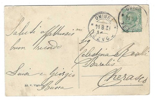 COAZZE TORINO PANORAMA CON CASE VIAGGIATA 1914 FP #1238 - Imagen 2 de 2