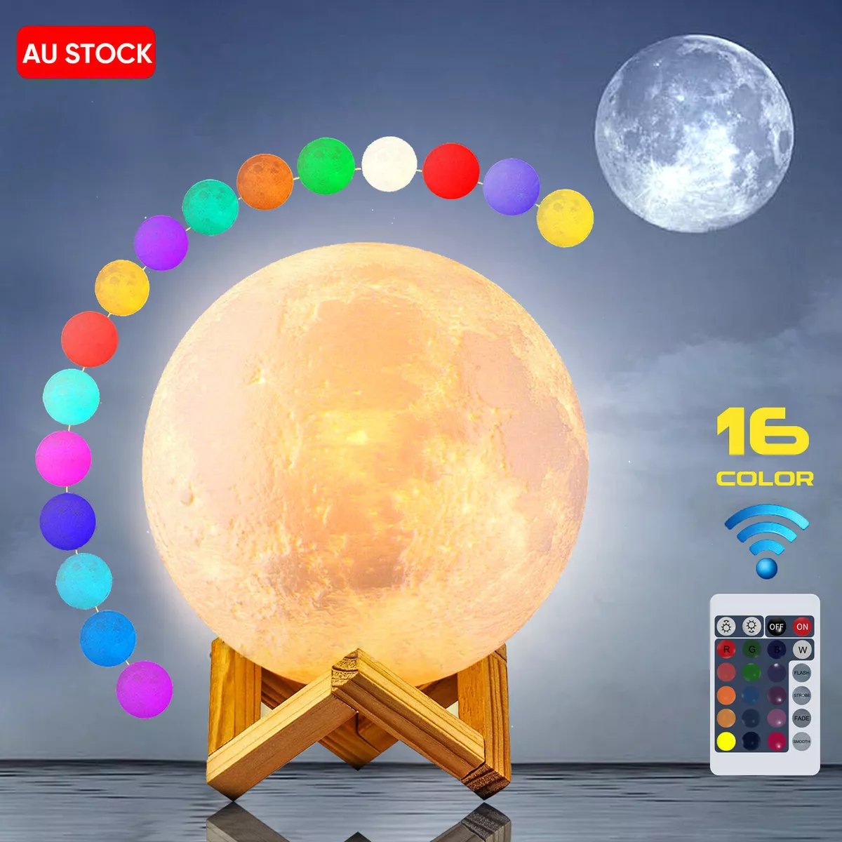 Dimmable 3D Lunar Moon Lamp Moonlight 10-20cm LED Night Light Touch Pat  Remote