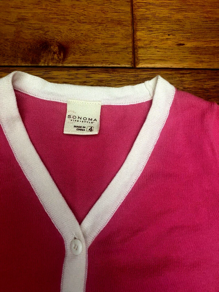 Cardigã suéter coração rosa/branco SONOMA menina 4T - Imagem 4 de 4