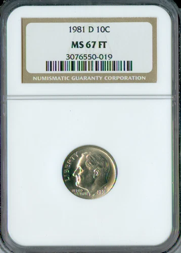 1981 D ROOSEVELT DIME NGC MS67 FT 2ND FINEST MAC SPOTLESS.