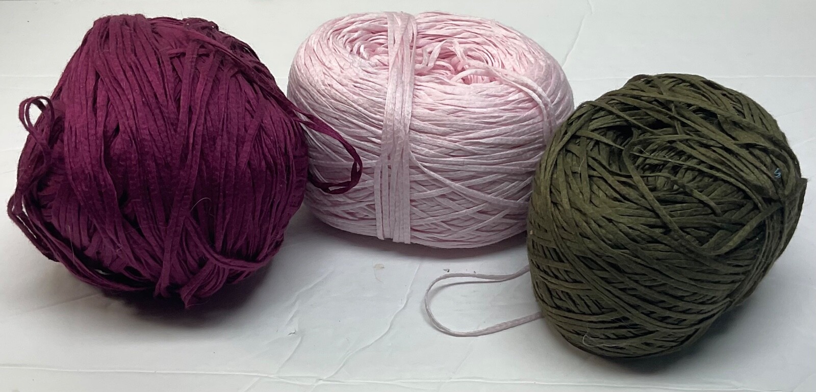 Lucci Yarns Cotton Tape Lot of 3 Mercerized Pink, Beet Red, Olive New No Labels