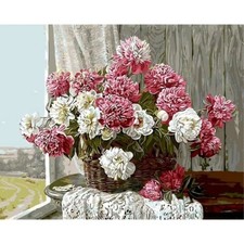 Paint By Numbers Adults kids Pink Flowers Window DIY Painting Kit 40x50CM Canvas