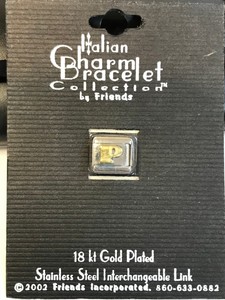 Authentic P Letter Charm for Italian Charm Bracelet Collection 18Kt Gold Plated