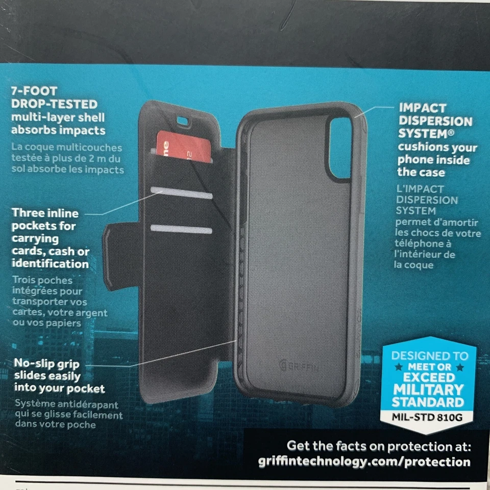 Чехол-бумажник Griffin Surivor прочный для iPhone X с портфолио для кредитных карт - ультратонкий  - Изображение 4 из 4