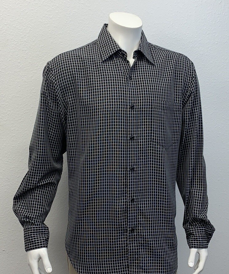 Michael Brandon Black Gray Checked Button-Up Long… - image 3