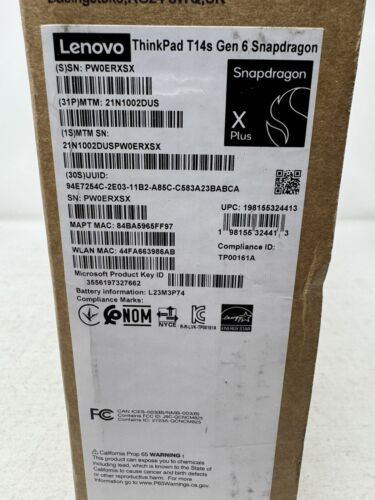 Lenovo ThinkPad T14s Gen 6 Notebook 14 Snapdragon X Plus 16GB RAM 512GB SSD - Picture 2 of 10