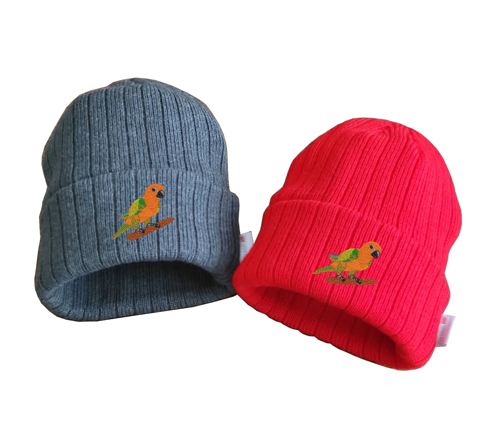 Beautiful Conure bird embroidered fleece beanie hat, insulated beanie