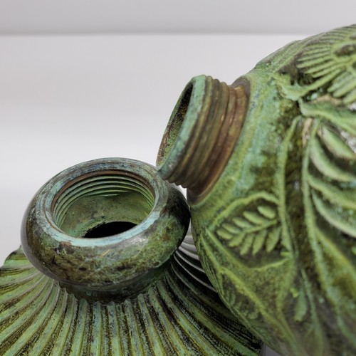Egg Shaped Verdigris Metal Finial Tabletop Mantel Pedestal Fluted Orb Patina - Picture 12 of 12