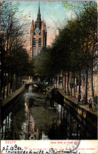 Netherlands Delft Oude Delft en Oude Kerk Vintage Postcard B147
