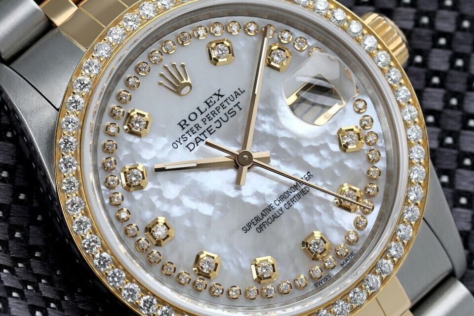 Rolex Datejust 36 mm White Mother of Pearl Diamond Dial Two Tone