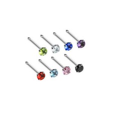 18G 20G Nose Stud Bone Surgical Steel with Prong Set 3mm CZ Gem Nose Piercings
