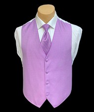 Men's Jean Yves Cerise Pink Tuxedo Vest  Striped Tie Wedding Groom Prom 2XL