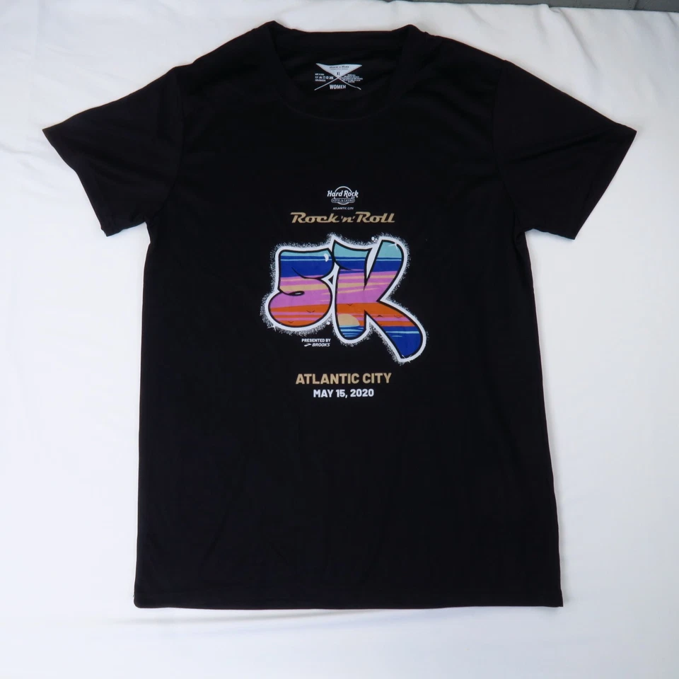 Camiseta deportiva para mujer Hard Rock Café 5K Atlantic City New 2020 negra colorida XL para correr Foto 2 de 4
