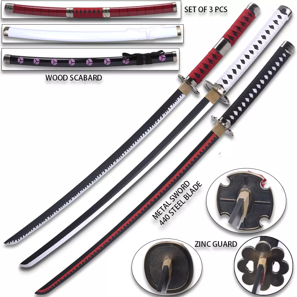  Sharp Zoro Sword - Juego de 3 espadas de anime hechas a mano de  acero al carbono, espada samurái Katana de una pieza : Deportes y  Actividades al Aire Libre