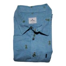 Rip Curl Hula Girl Hawaiian Shirt Mens XL Heather Blue Short Sleeve Button Up