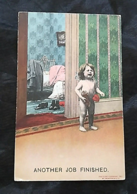 Antique 1910 ANOTHER JOB FINISHED Postcard Color Unused England Girl Crying