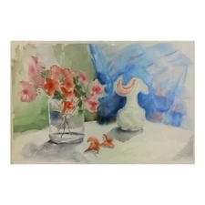 Original Still Life Painting Azaleas In A Vase Signed M Jan Wurst 21⅜×14½"