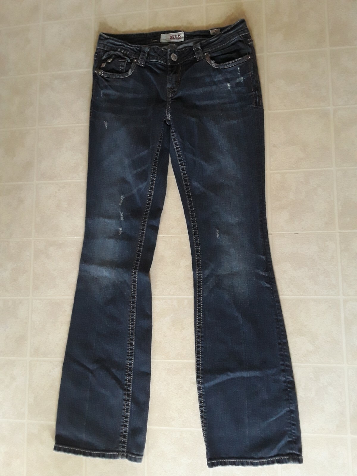 MEK DENIM 28x34 Brighton Easy Bootcut Stretch Jeans with Studs