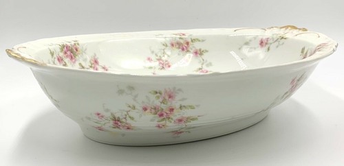 THEODORE HAVILAND LIMOGES OVAL VEG BOWL, SCHLEIGER 150, PINK ROSES, DAUBS - Picture 1 of 12