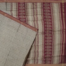 Namaste Vintage Gray Sarees 100% Pure Silk Printed Indian Sari 6YD Craft Fabric