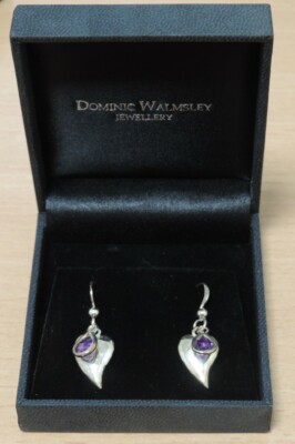 Dominic Walmsley Silber gehämmert Herz Ohrhänger mit Amethyst SK023 CC 15