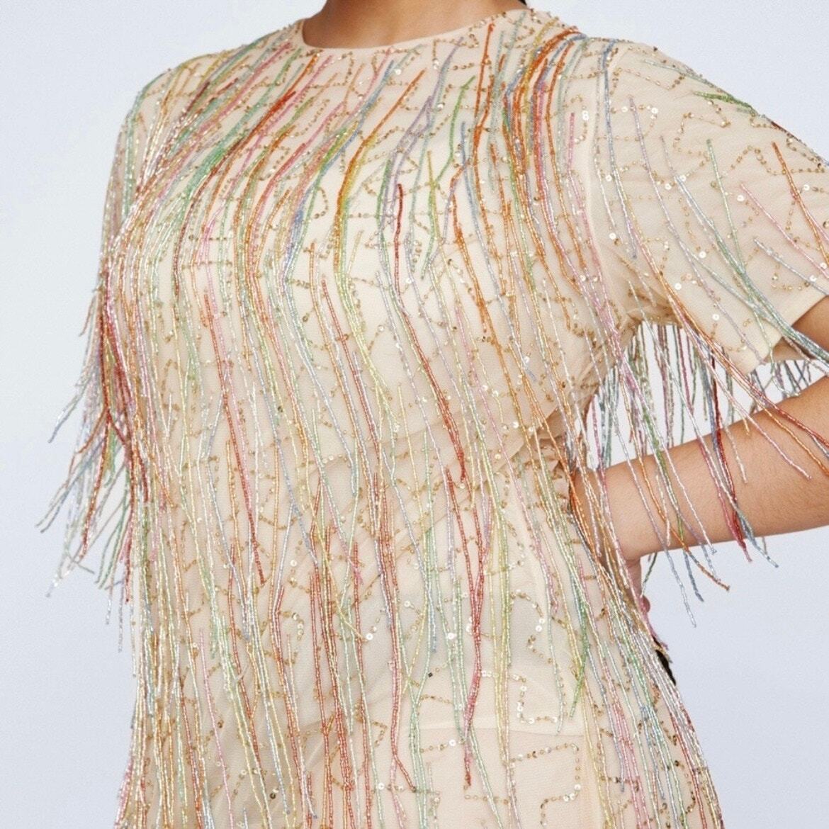 Nasty Gal Plus Size Tassel Beaded Mini Shift Dress 16 | eBay