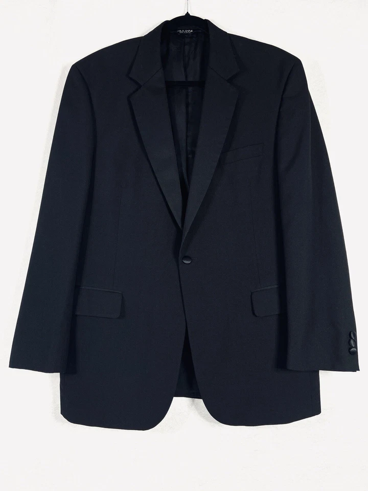 Jos A Bank 2PC Tuxedo Suit Mens 43R Black 100% Worsted Wool - Image 3 of 4