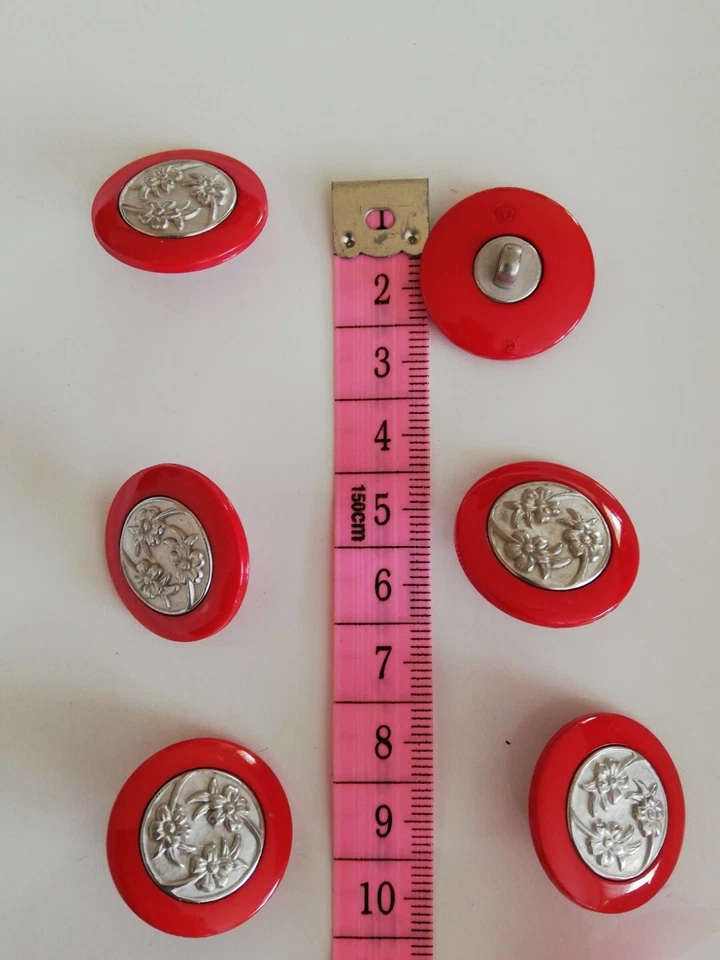 Knopf/Kurzwaren/Mantel Knopf, 6 Stück, rot/silber Über Jahre gesammelt! - Bild 4 von 4