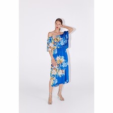 NWT Zara Women's Blue Multicolored Floral Print Dress Size M Blogger's Favorite
