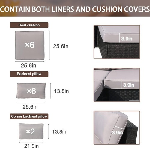 14pcs Outdoor Patio Furniture Cushion and Pillow Replacement Sectional Cushions - Picture 37 of 61