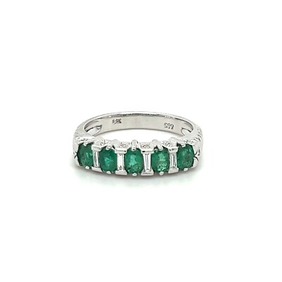 Natürliche grüne Smaragde (5 Steine) Diamanten massiv 14K Weißgold Band freie Resizin