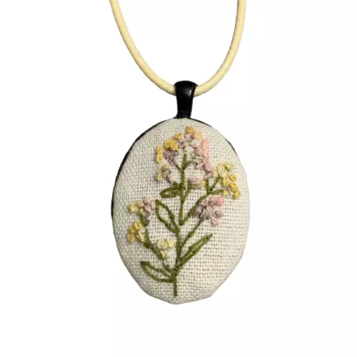 Delicate Wildflower Embroidery Necklace in Bezel - Handmade Jewelry