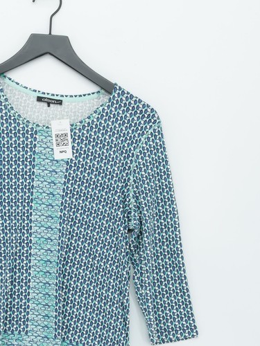 Olsen Damen Top UK 18 Blau Geometrisches Muster 100% Baumwolle 3/4 Arm Rundhals Basic - Bild 4 von 5