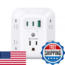 TROND 2 Prong to 3 Prong Outlet Adapter with 2 PD20W USB-C, Multiple Outlet Wall