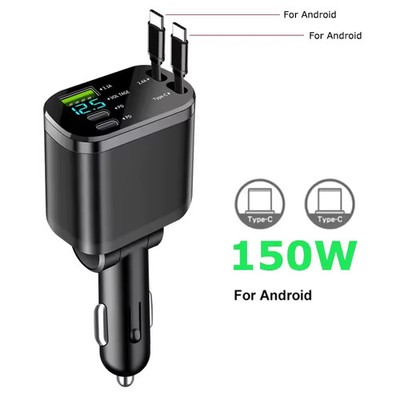 4in1 Auto USB C Ladegerät Zigarettenanzünder Adapter Car Charger Kabel 150W