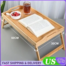 Bamboo Bed Frame Breakfast Table Foldable Legs Laptop Table Furniture