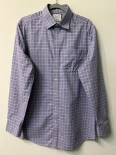 Charles Tyrwhitt Men's Dress Shirt 16.5 35 Slim Fit Non-Iron Purple Blue Check