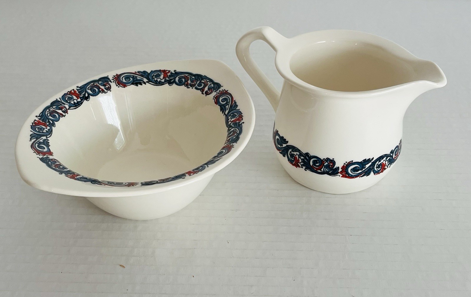 FIGGJO Flint Norway Hardanger Dancer Gravy Pitcher & Under Bowl Porcelain