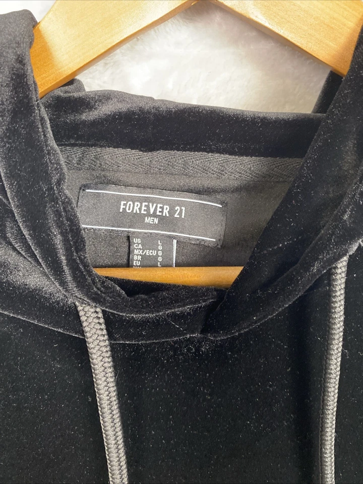 Forever 21 Hombres Terciopelo Sudadera con Capucha Pullover Negro Terciopelo Grande Patinador Dinero Lujoso Foto 3 de 4