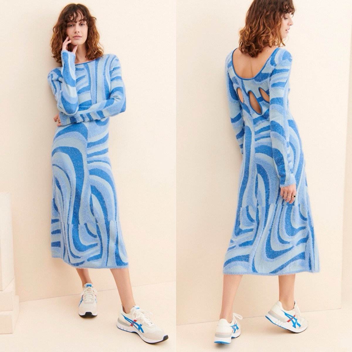 House of Sunny Blue Moon Hockney Long Sleeve Maxi Dress 2