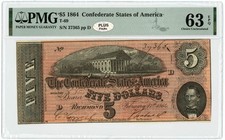 T-69 $5 1864 Confederate States Of America PLUS Fricke 63 EPQ PMG 951047-35