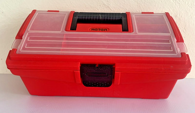 Keter Tool Craft Tackle Small Box Plastic Red Black Exterior Handle Snap Closure