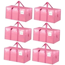 Extra Heavy Duty Large Moving Bags with Strong Zipper & Comfortable 6 Pack Pink