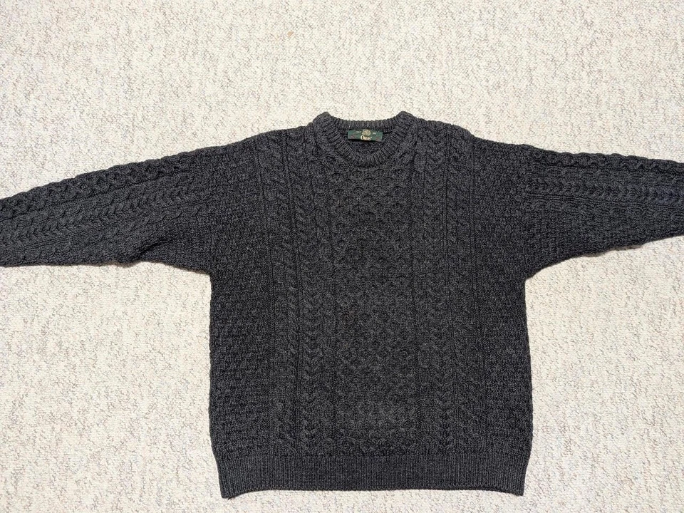 vintage ORVIS sweater IRELAND made L charcoal gray ARAN fisherman KNIT - Image 4 of 4
