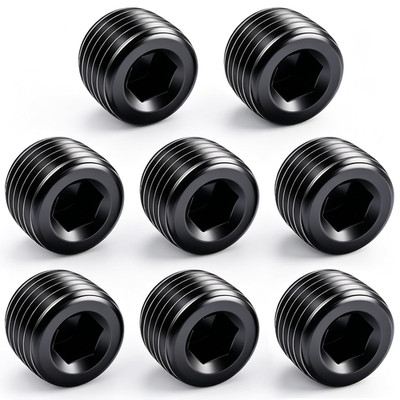 8PCS 1/2''NPT Male Pipe Plug Fitting Black Carbon Steel Pipe Plug Set Internal He