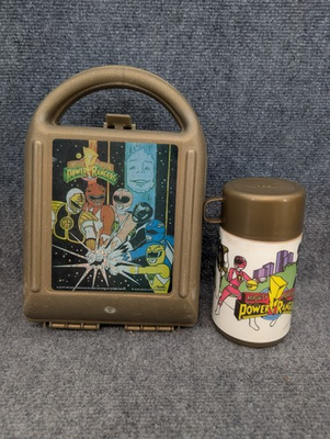 #ad Mighty Morphin Power Rangers Saban’s Gold Lunch Box w Thermos Aladdin 1995 $19.95