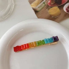 Colorful Rainbow Crystal Women's Rhinestone Duckbill No Slip Metal Barrettes ...