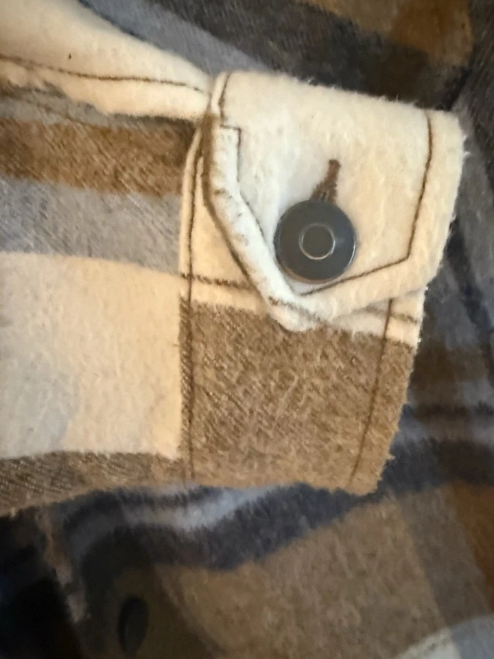 Zara Women's Size Medium plaid flannel Shirt jacket with brown, blue, and white - Image 4 of 4