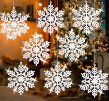 AMS 30ct 4''/100mm Plastic Glittered Snowflake Ornaments Sparkling Christmas ...
