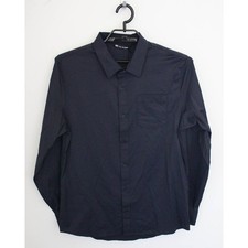 Travis Mathew Shirt Mens Large Black Pinstripe Button Up Performance Long Sleeve